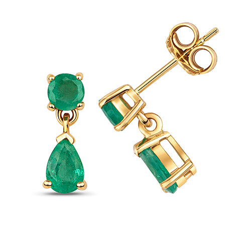9ct Yellow Gold Emerald & Pear Drop Earring