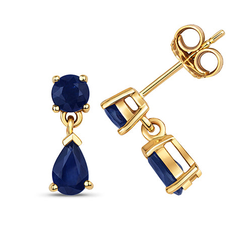 9ct Yellow Gold Sapphire & Pear Drop Earring
