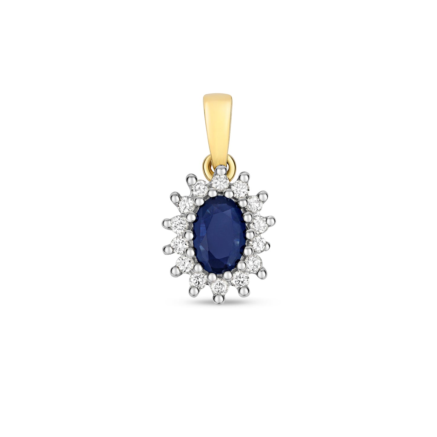 9ct Yellow Gold Sapphire Diamond Cluster Pendant