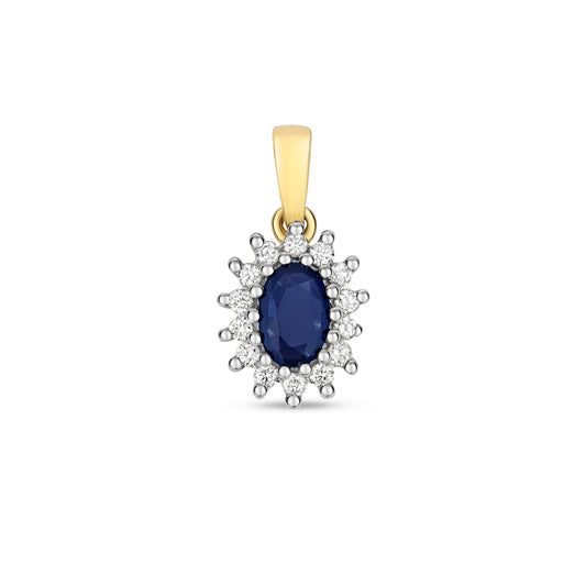 9ct Yellow Gold Sapphire Diamond Cluster Pendant