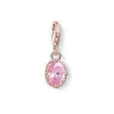 Thomas Sabo Sterling Silver rose gold plated Pink  CZ set drop charm 1672