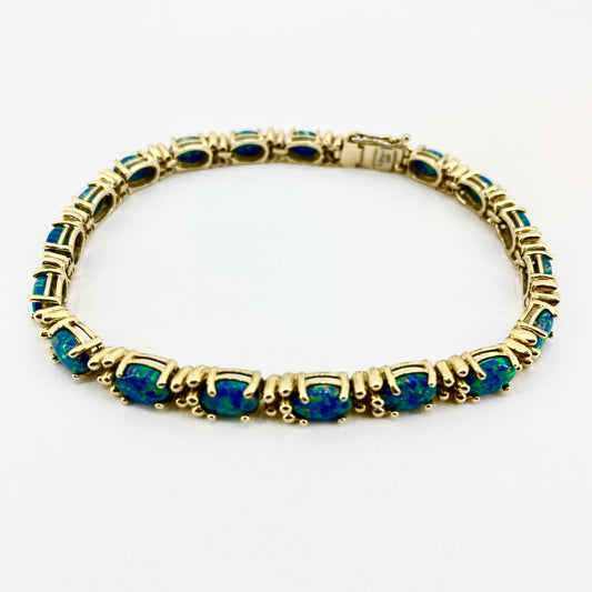 PLB58 14ct Yellow Gold Synthetic Opals Set Bracelet Pre Loved 18.5g