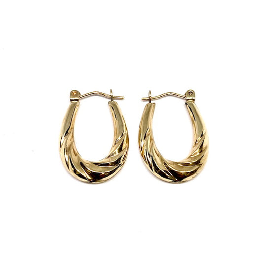 9ct Yellow Gold Patterned Hoop Earrings Pre Loved