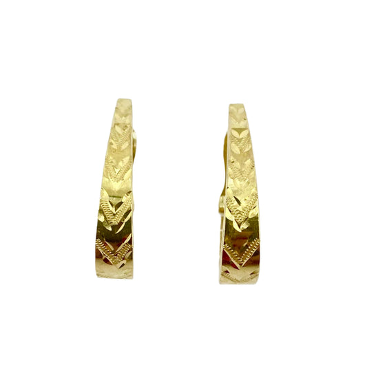 18ct Yellow Gold Patterned Hoop Earrings Pre Loved