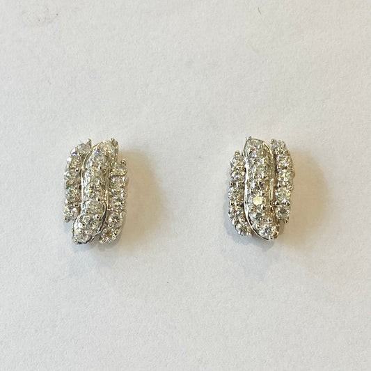 9ct Yellow Gold CZ Set Three Row Stud Earrings Pre-Loved