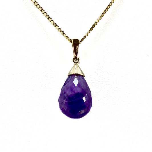 9ct Yellow Gold Purple Amethyst Set Pendant Pre-Loved