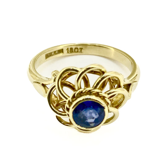 18ct Yellow Gold Sapphire Set Flower Ring Pre Loved