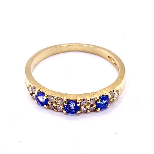 18ct Yellow Gold Diamonds and Sapphires Eternity Ring Pre Loved