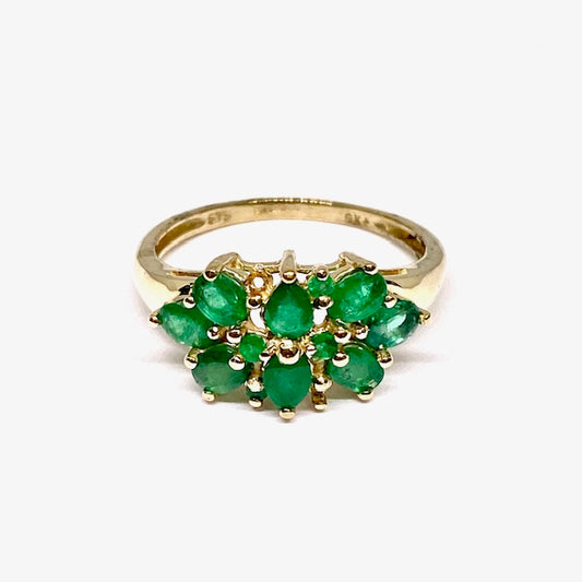 9ct Yellow Gold Synthetic Emerald Pre-Loved Ring