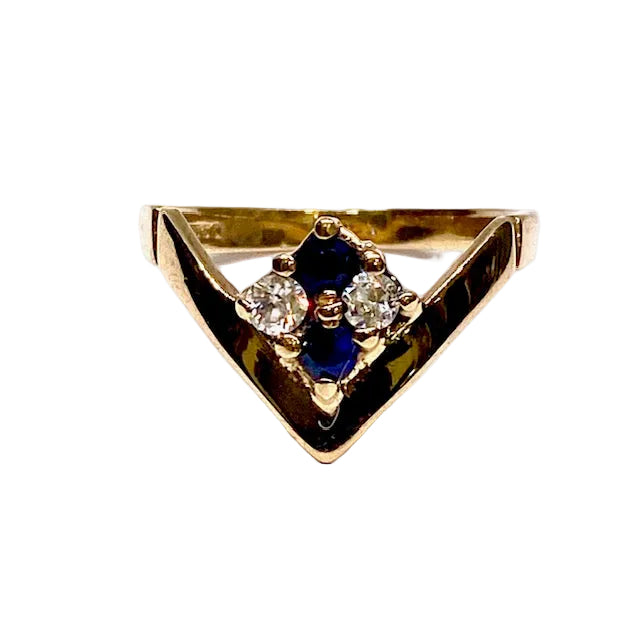 9ct Yellow Gold Sapphire and CZ Set Dress Ring Pre-Loved