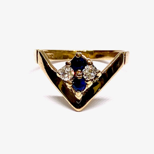9ct Yellow Gold Sapphire and CZ Set Dress Ring Pre-Loved