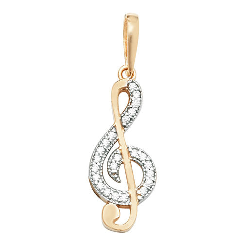 New 9ct Y/G CZ set Treble cleft charm