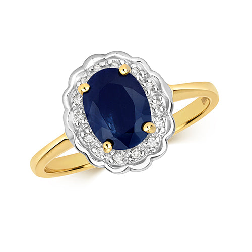 9ct Yellow Gold Sapphire and Diamond Ring
