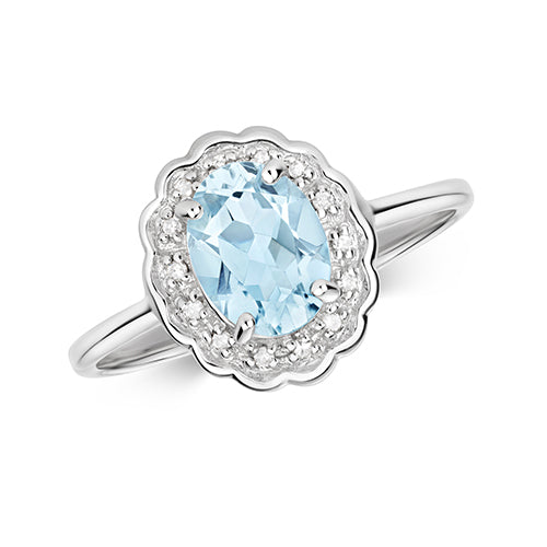 9ct White Gold Aquamarine and Diamond Ring