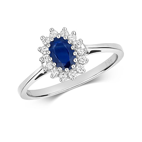 9ct White Gold Sapphire and Diamond Cluster Ring