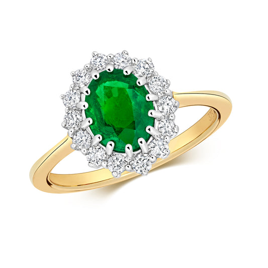 9ct Yellow Gold Emerald and Diamond Cluster Ring