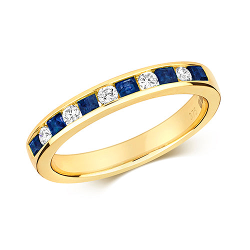 9ct Yellow Gold Sapphire & Diamond Eternity Ring