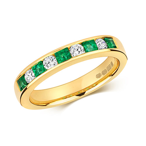 9ct Yellow Gold Emerald & Diamond Eternity Ring