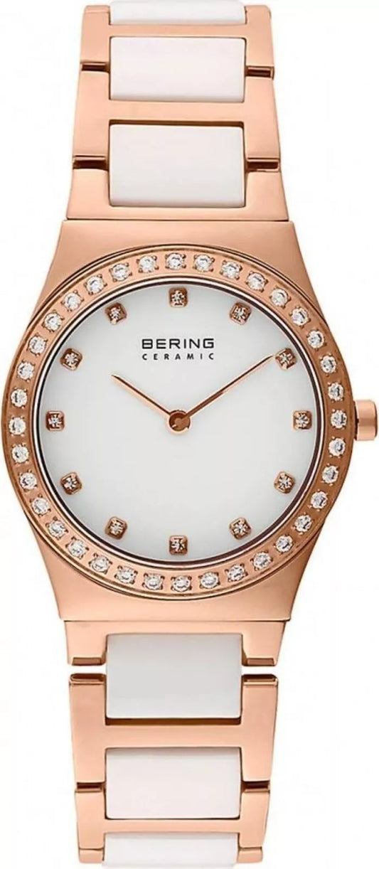 BERING White and Rose gold ceramic bracelet watch stone set 32430-761
