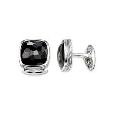 Thomas Sabo Sterling Silver Black faceted stone set Cufflinks Ref MK58-698-11