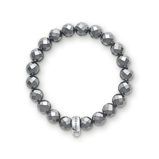 Thomas Sabo Charm Club Elasticated Grey Beaded Bracelet with Sterling Silver Charm Carrier