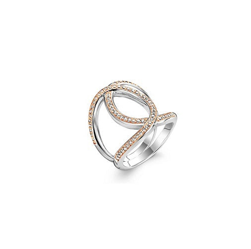 Ti Sento Stirling Silver Rose gold plated  CZ set ring 1955ZR/56 Size P
