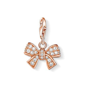 Thomas Sabo Sterling Silver Rose Gold Glitter Bow Charm ref 0898-416-14