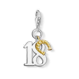Thomas Sabo Sterling Silver Gold Lucky number 18 Charm ref 0938-413-12