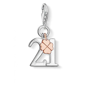 Thomas Sabo Sterling Silver Rose Gold Lucky Number 21 Charm ref 0939-415-12