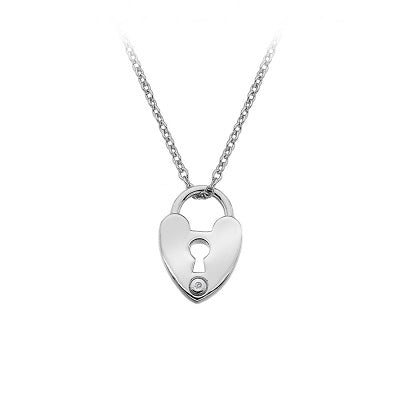 Hot Diamonds Sterling Silver Diamond Set Heart Love Lock Pendant on Chain DP624