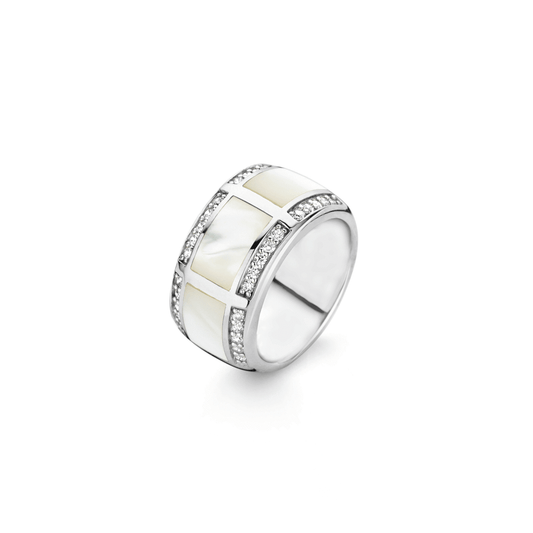 Ti Sento Sterling Silver MOP and CZ set ring ref 1346MW/54 Size N