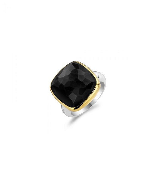 Ti Sento Stirling Silver Black faceted CZ gold plated ring 1966BY/54 Size N
