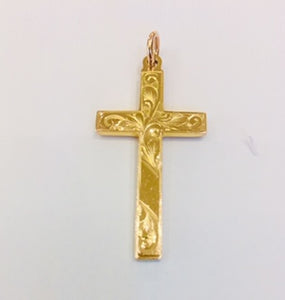 9ct yellow gold 3.6grms Engraved Cross pendant Size 4cms x 2cms