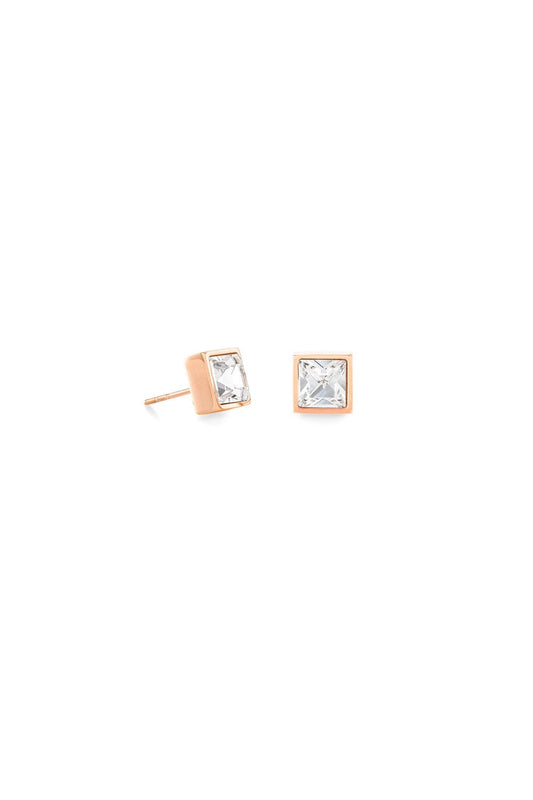 0500/21-1822 Coeur de Lion Stainless steel rose gold coloured stone set stud earrings
