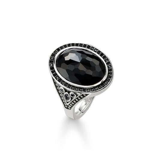 Thomas Sabo Silver with Onyx and CZ set ring Size 54 ref  TR2020-641-11-54