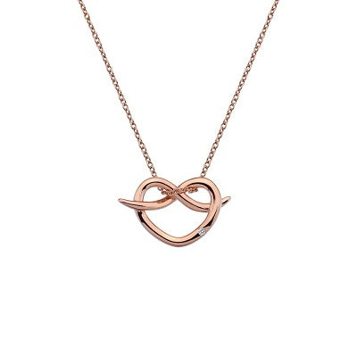 Hot Diamonds Rose Gold Sterling Silver Diamond Set Forever Heart Pendant on Chain DP605