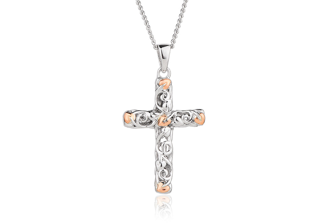 Clogau Silver/9ct gold Tree of Life Cross Pendant on chain Ref 3STLC3