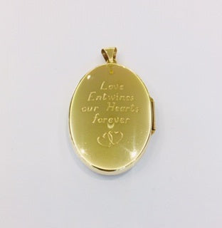 9ct yellow gold Celtic design Locket with engraved back 6.6grms 2.8cms width  x 4cms length