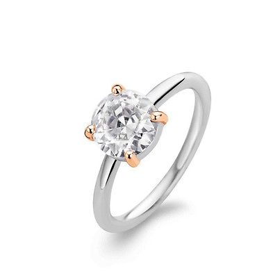 Ti Sento Sterling Silver CZ set solitaire with Rose gold claws 1946ZR/54 Size N