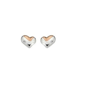 Hot Diamonds Sterling Silver & Rose Gold Heart Diamond Stud Earrings DE425