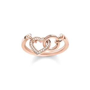 Thomas Sabo Rose gold plated CZ set Together Heart ring TR2142-416-14-54 Size 54/N