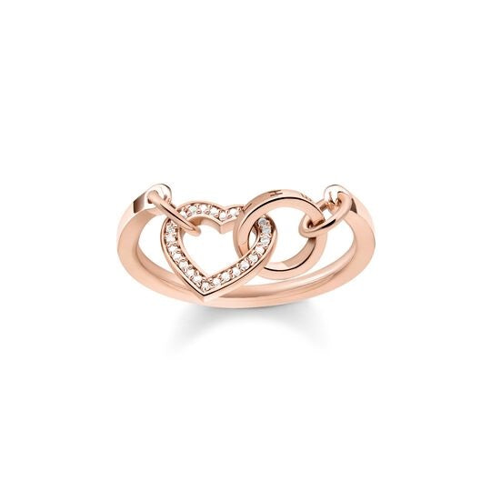 Thomas Sabo Rose gold plated CZ set Together Heart ring TR2142-416-14-54 Size 54/N