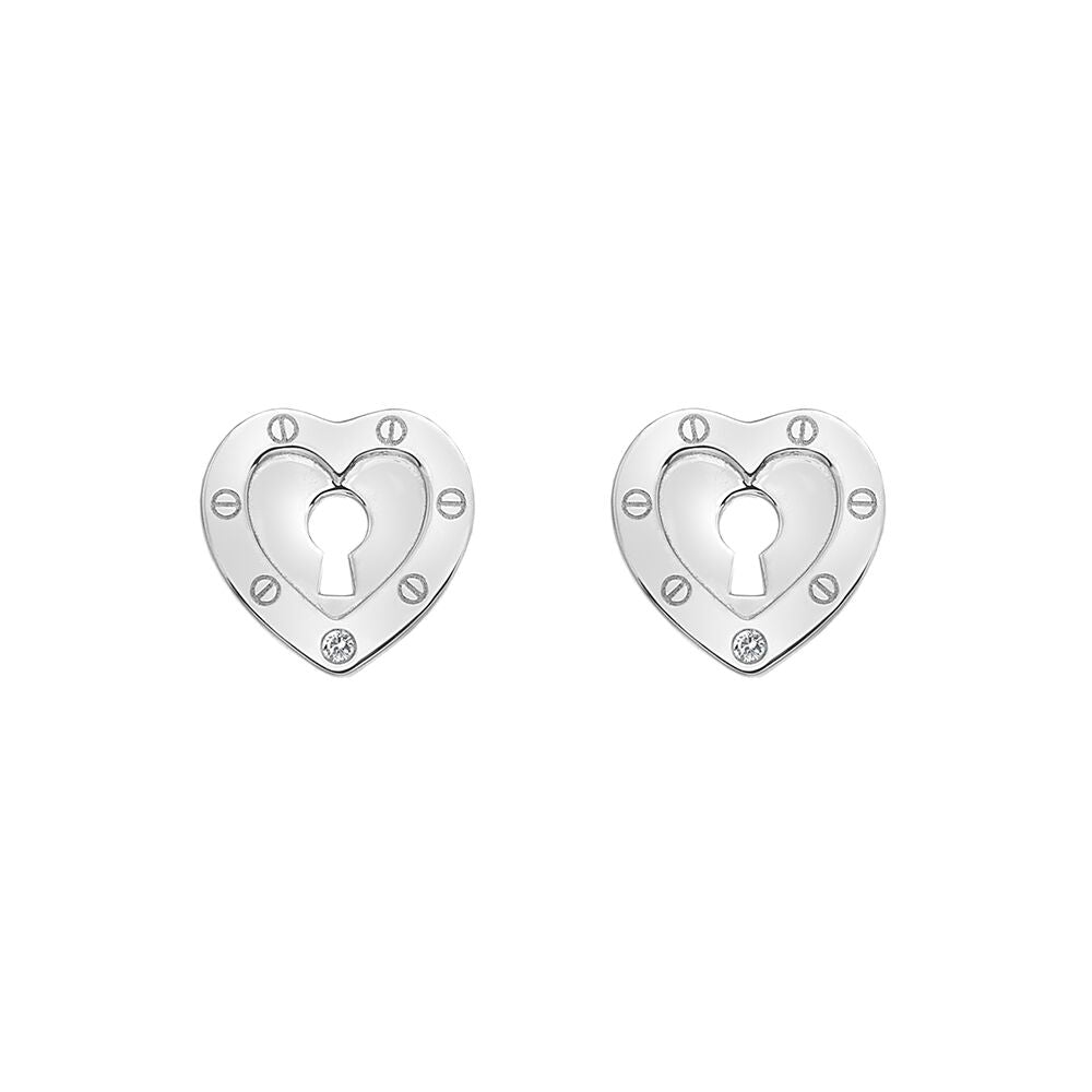 Hot Diamonds Sterling Silver Lock in Love Heart Diamond Stud Earrings DE527