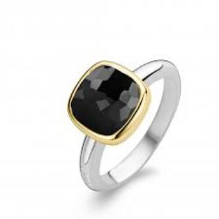 Ti Sento Stirling Silver and gold plated Black CZ set ring 1967BY/52 Size L1/2