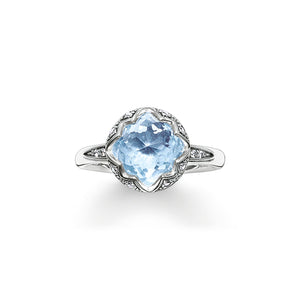 Thomas Sabo  Silver Light Blue stone set ring Size 54 ref TR2028-644-1-54
