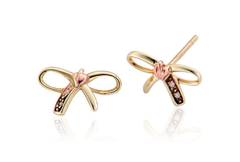 Clogau 9ct gold Tree of Life Diamond set Bow stud earrings Ref TOLBE