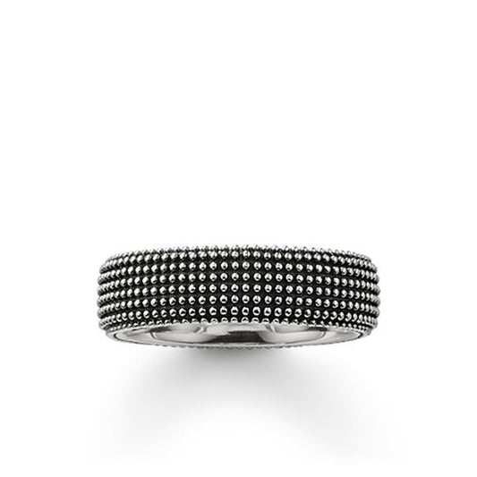 Thomas Sabo Ladies Blackened Silver Beaded Ring TR2057-637-12-62 Size T