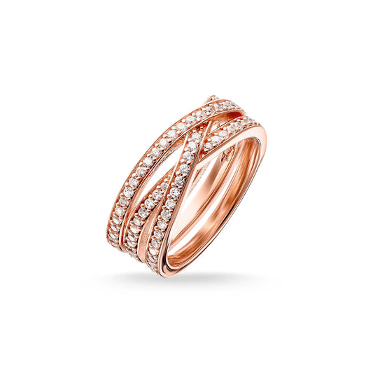 Thomas Sabo Sterling silver/18k rose gold plated CZ set ring Size 54 ref TR2012-416-14-54