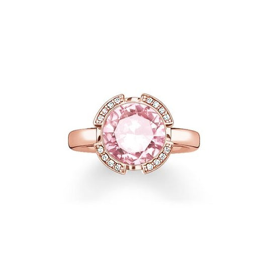Thomas Sabo Silver Rose gold plated Pink stone set ring Size 54 ref TR2038-633-9-54