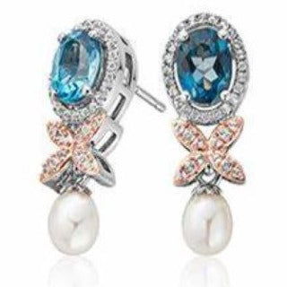 3SQJB0365 Clogau Silver /9ct London Blue Topaz set drop earrings